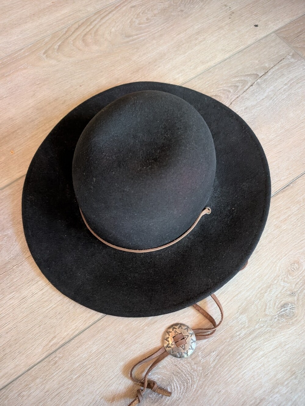 Brixton Black Felt Western Bowler with Leather Chin Strap